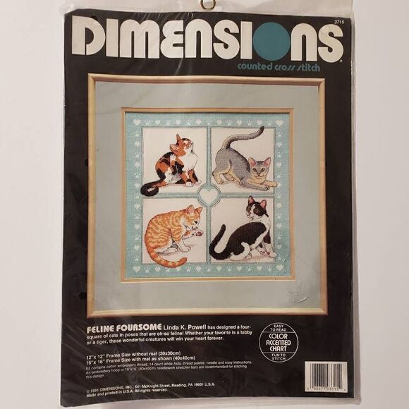 Vintage 1991 Dimensions "Feline Foursome" Counted Cross Stitch - Picture 1 of 4